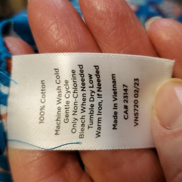 Talbots band collar popover turquoise blue jocobean floral 100% cotton sz. PL - Picture 10 of 10